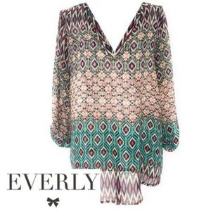 Everly Multicolor IKAT Semi Sheer Popover Blouse